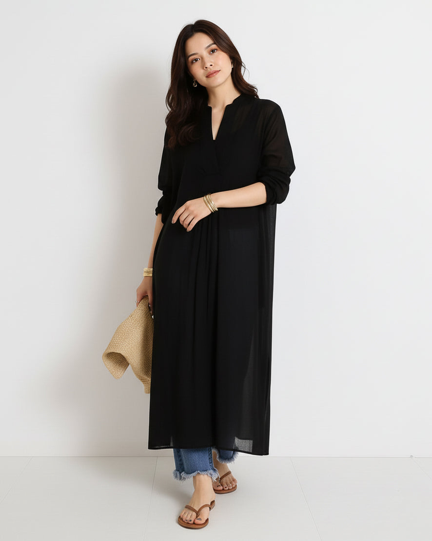 Casual 1 Piece Black Long Shirt