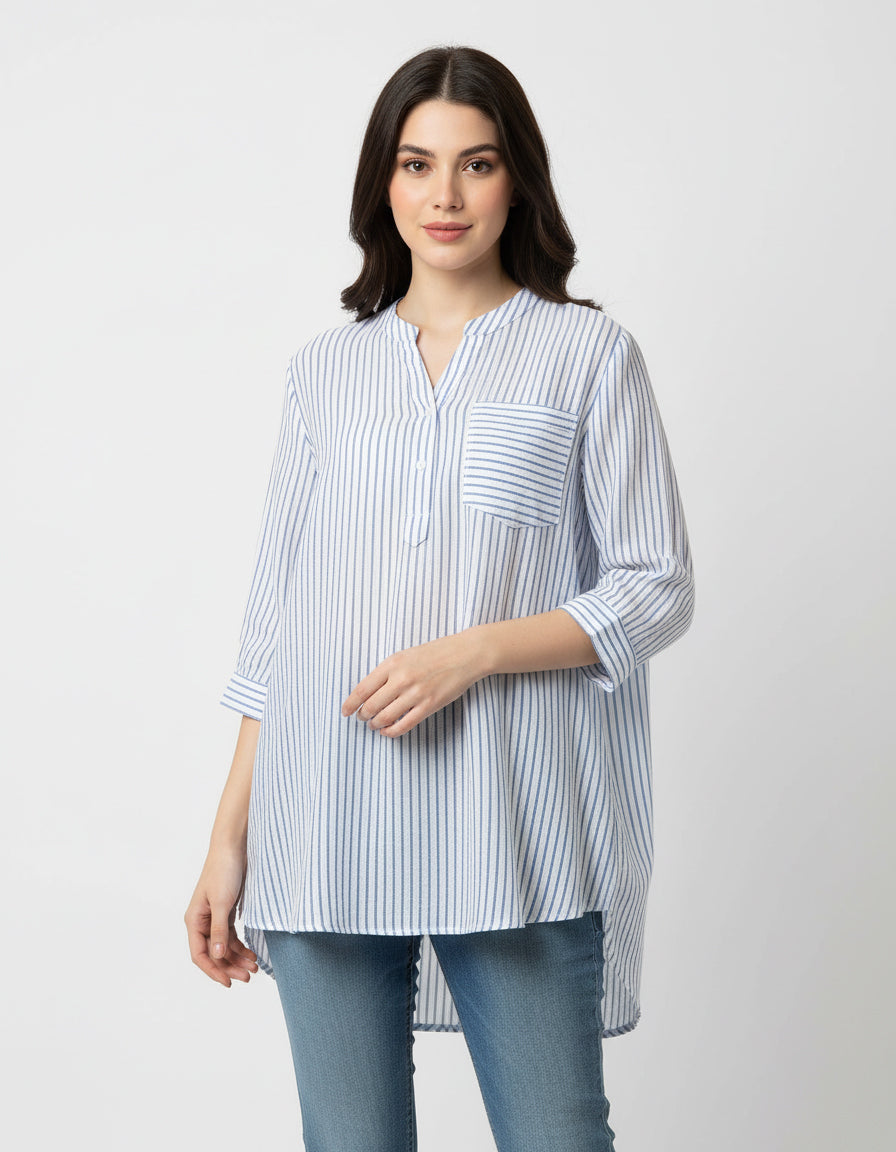 Button Down Shirt Blue Lining with Ban