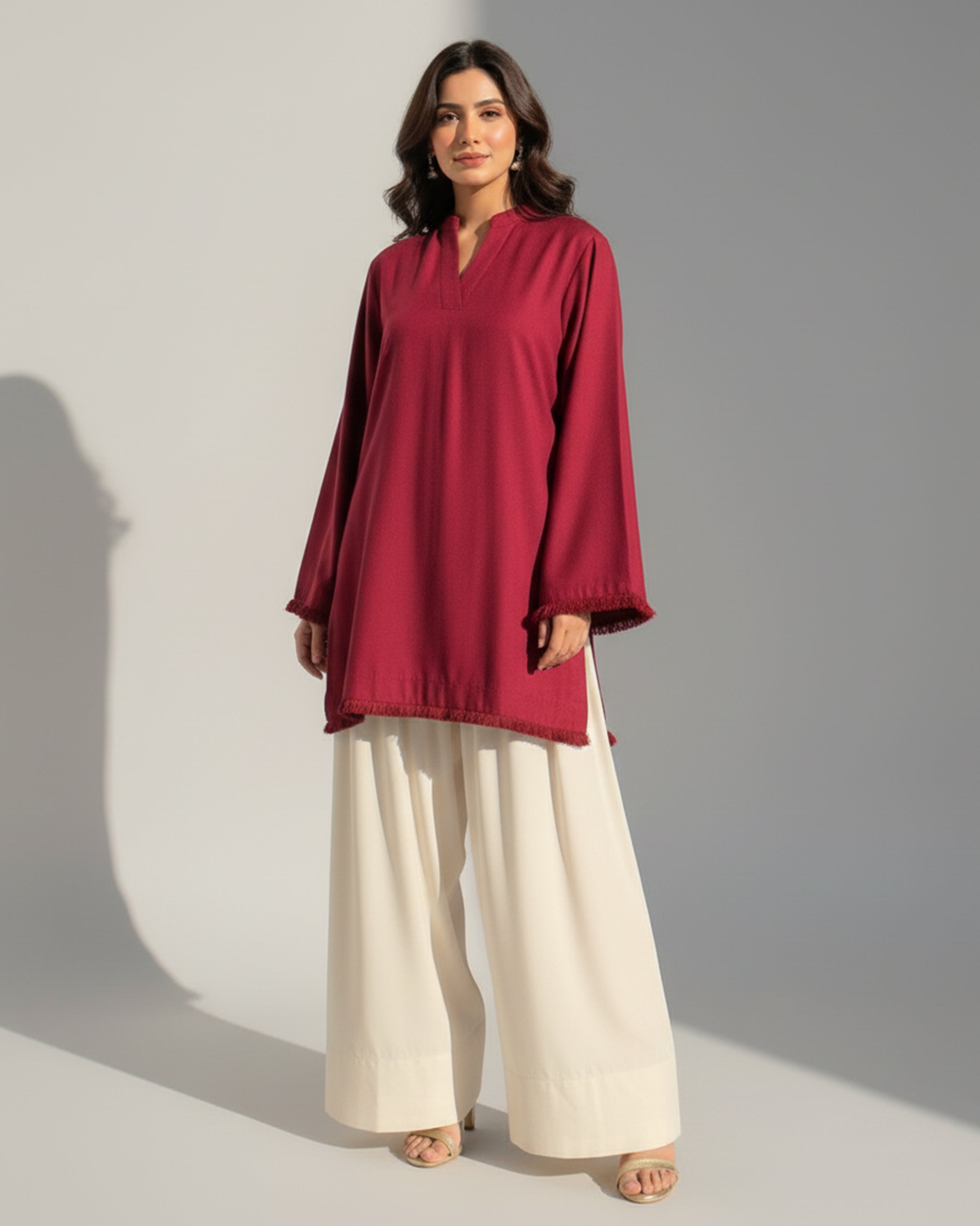 2-Piece Sky Maroon & Off White Ready to Wear Dress