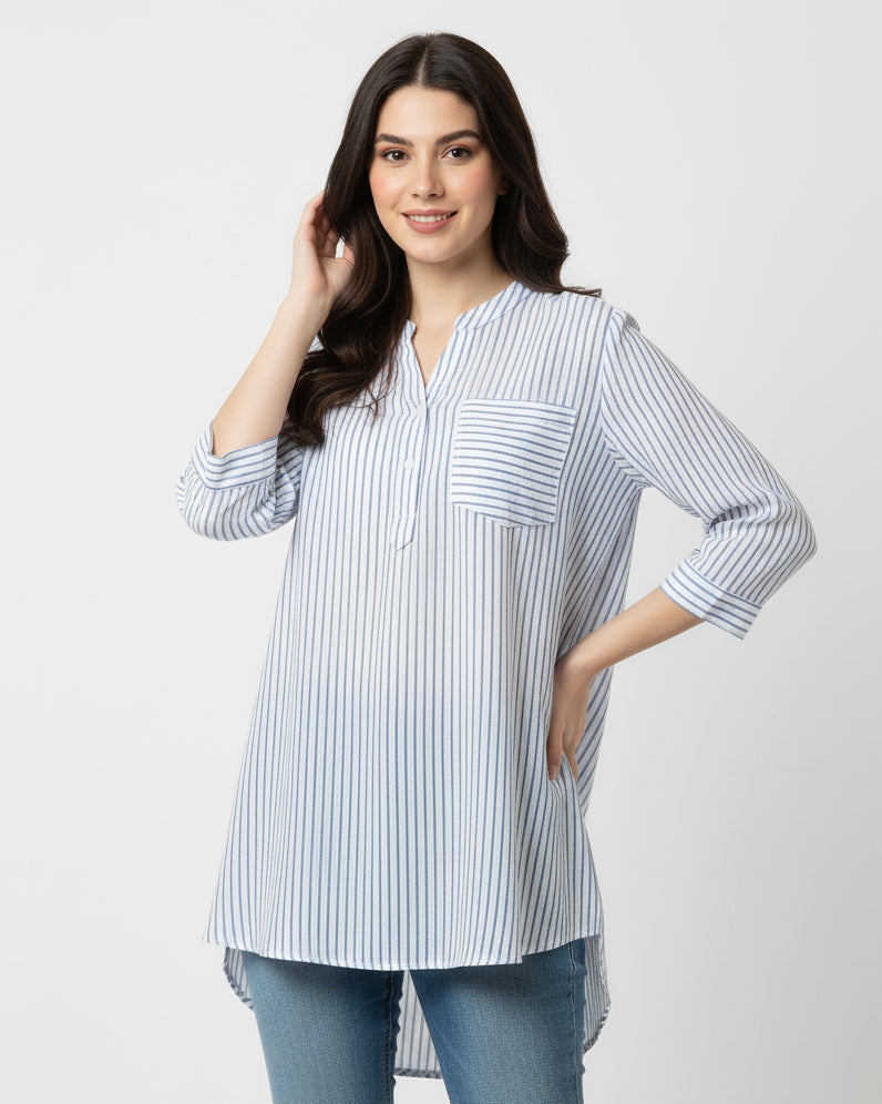 Button Down Shirt Blue Lining with Ban