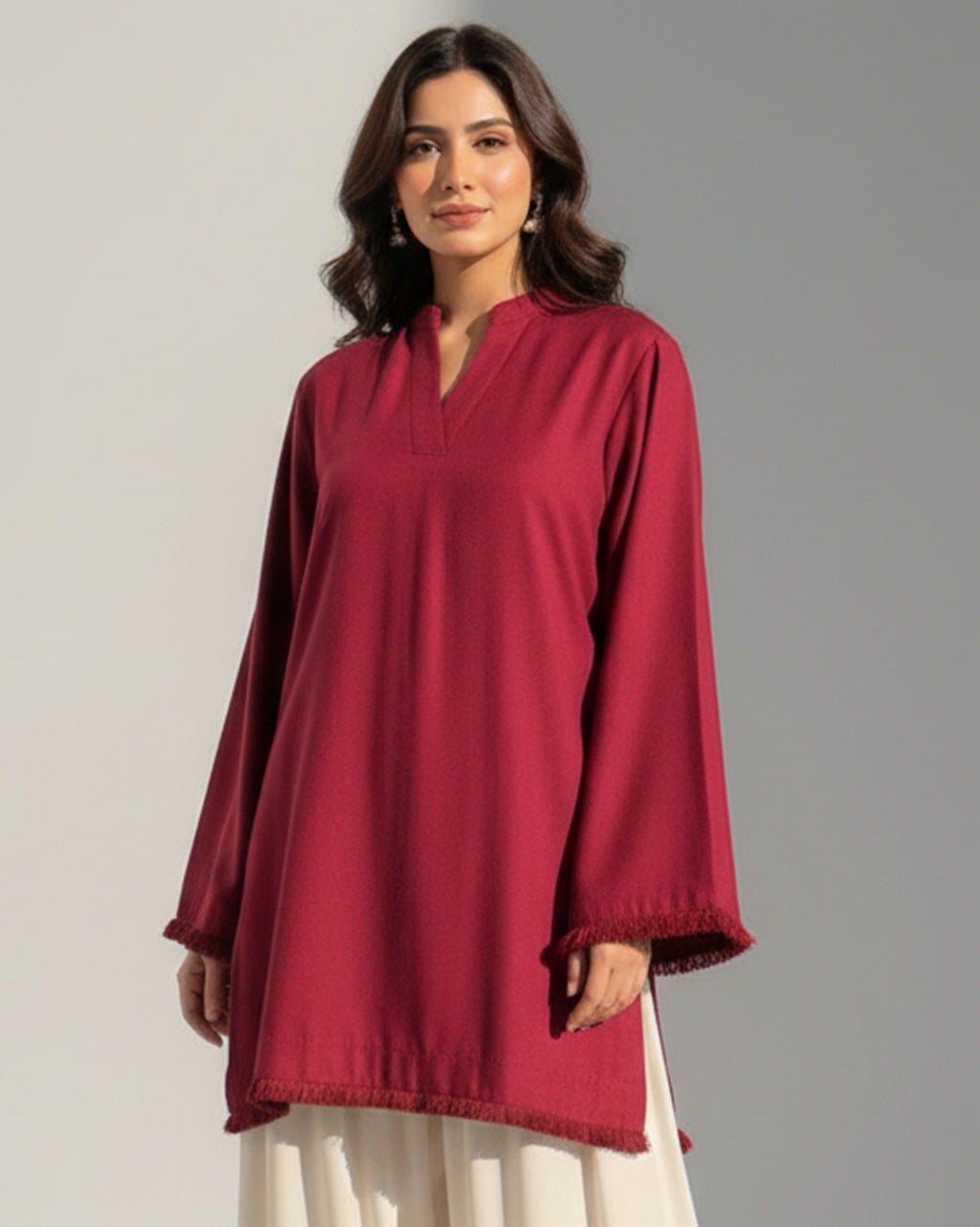 2-Piece Sky Maroon & Off White Ready to Wear Dress