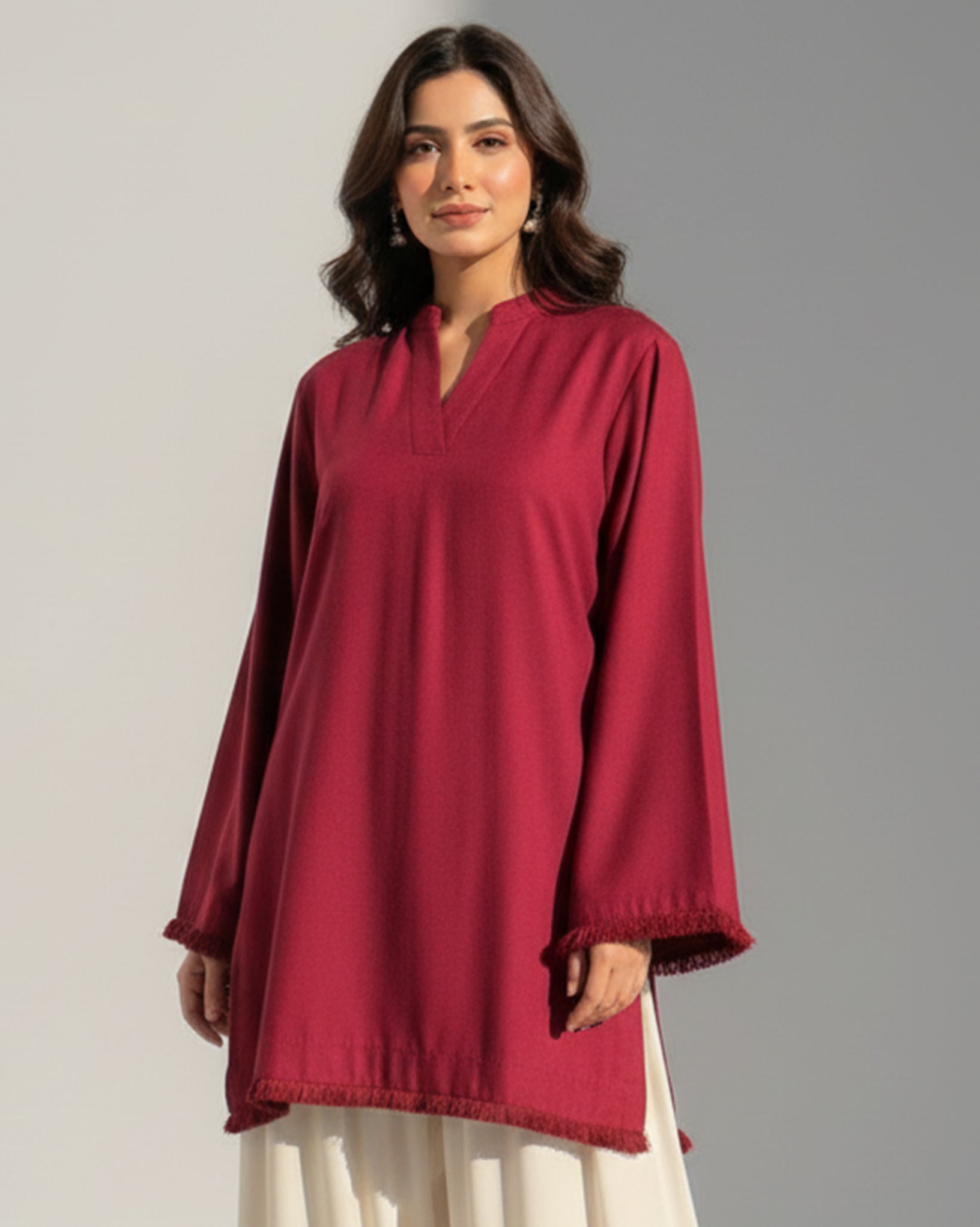 2-Piece Sky Maroon & Off White Ready to Wear Dress